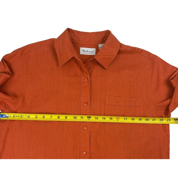 Westbound Orange Linen Button-Up LS Blouse Minimalist Beach Natural Large - Picture 7 of 14